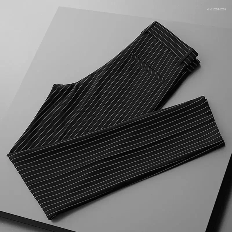 Men's Pants Clothing Business Striped Cootrast Color Slim Casual Spring Straight England Banquet Mid Chic Ankle-Length Trousers