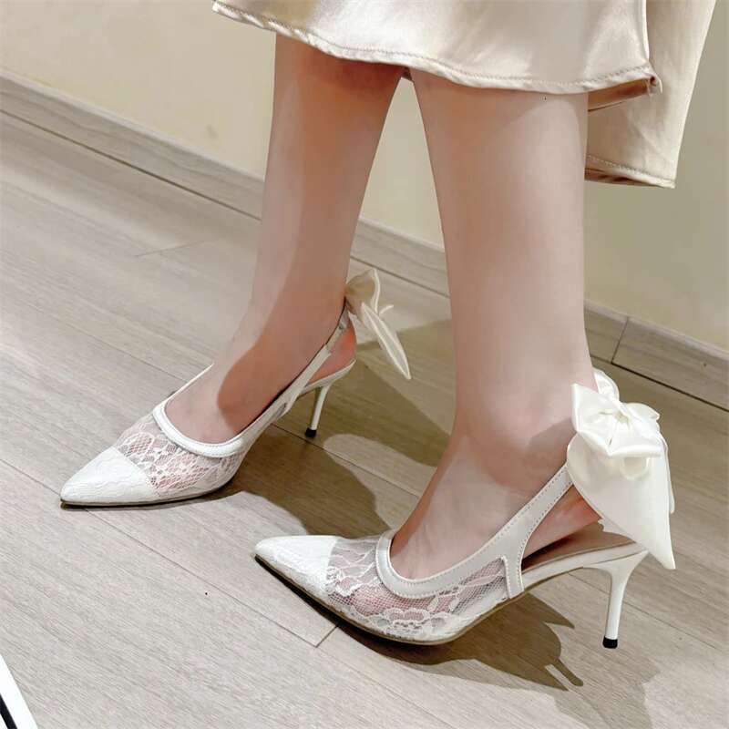 Fashion Mesh Women Pumps Sandal Thin High Heel Pointed Toe Ladies Elegant Sgback Hollow Out Shoes atos Mujer