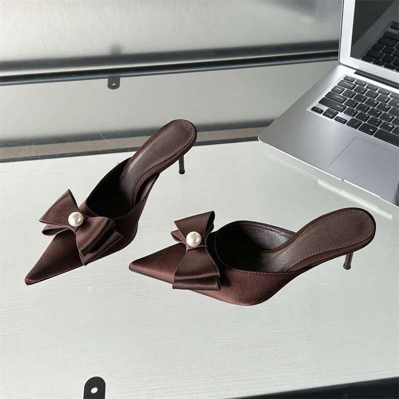Spring Sexy Butterfly-knot Women Slipper Pointed Toe Slip On Ladies Shoes Elegant Thin Heel Mules Dress Sandals