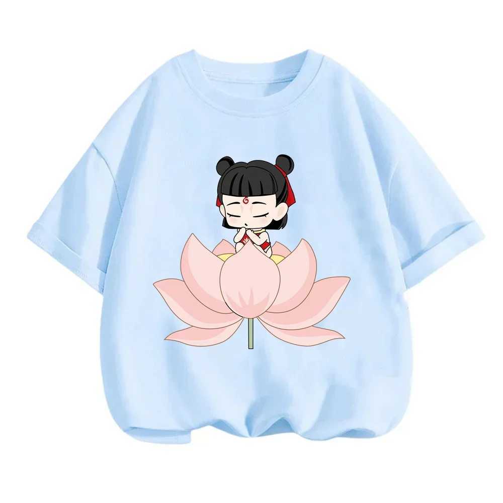 Adorable Summer T-Shirts for Boys Girls Nezha from Chinese Mythology in Q-Version Prints Cute and Fitted O-Neck Tops for Kids M250219