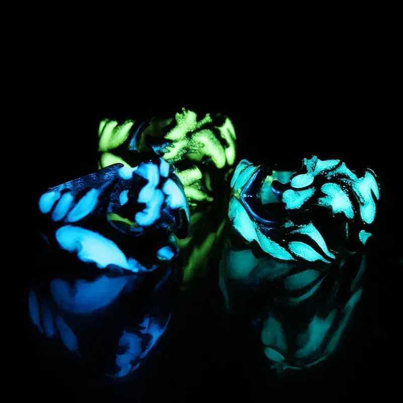 2024 Fashion Luminous Dragon Rings Gothic Adjustable Men Stainless Steel Rings Unique Boys Jewellery Vintage AnillosXJ250219