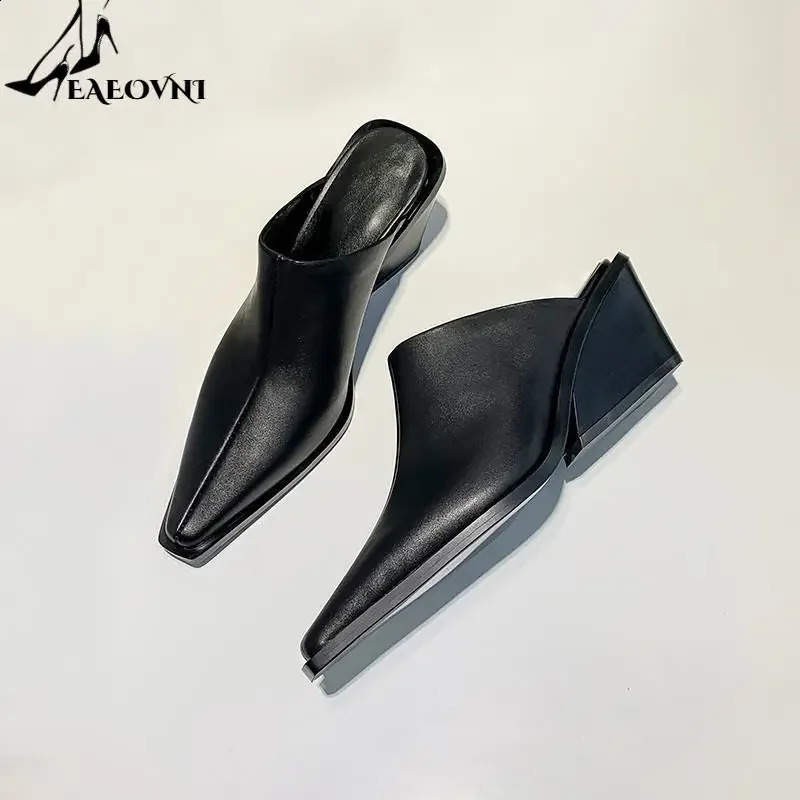 Shoes Mules For Women Slippers Casual Loafers Slippers Slides Square Toe Low On A Wedge Heels Block Cover Fashio 250213