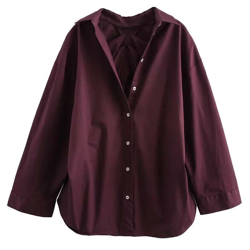 TRAF 2024 Woman Shirts & Blouses Women Bury Oversized Shirt Long Sleeve Frill Elegant Ruffle Loose Fit Blouse