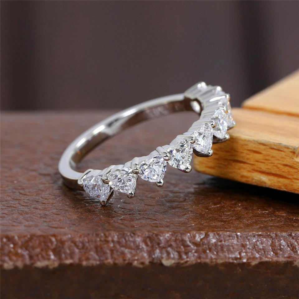 Jewelry18K Gold Heart Cut Diamond Half Eternity Ring Lab Diamond Ring White Gold Heart Diamond Martini Anniversary Dainty Gold Ring