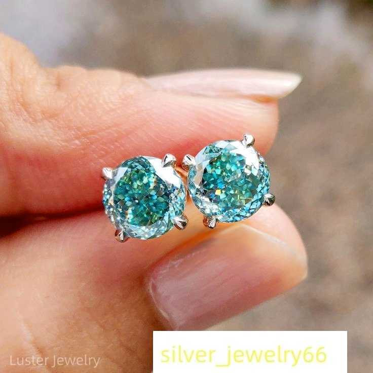 Luster Jewelry 10/14K Gold Green Diamond VVS Moissanite Stud Earrings 925 Sterling Silver for Women