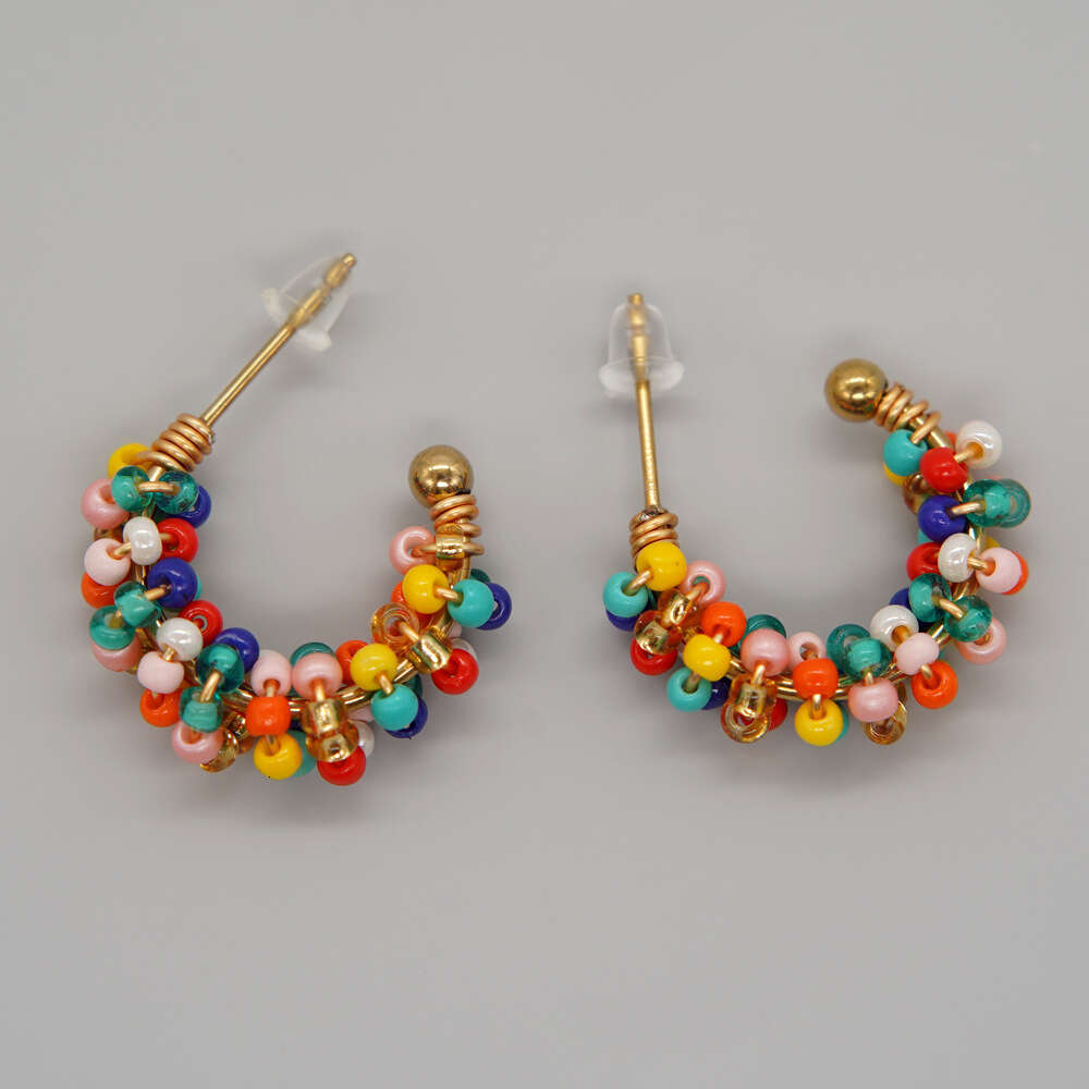 New high-end cute wind copper wire wrapped round rice bead women's small earrings