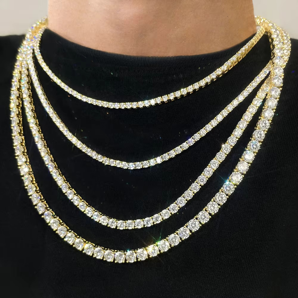 Wholesale Custom Gra Vvs Moissanite S Sterg Sier Necklace for Men Women 10k 14k Gold Plated Chain Tennis