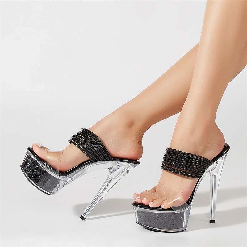 Narrow Band PVC Transparent Women Slippers Crystal Platform Stiletto High Heels Female Nightclub Sexy Peep Toe Shoes
