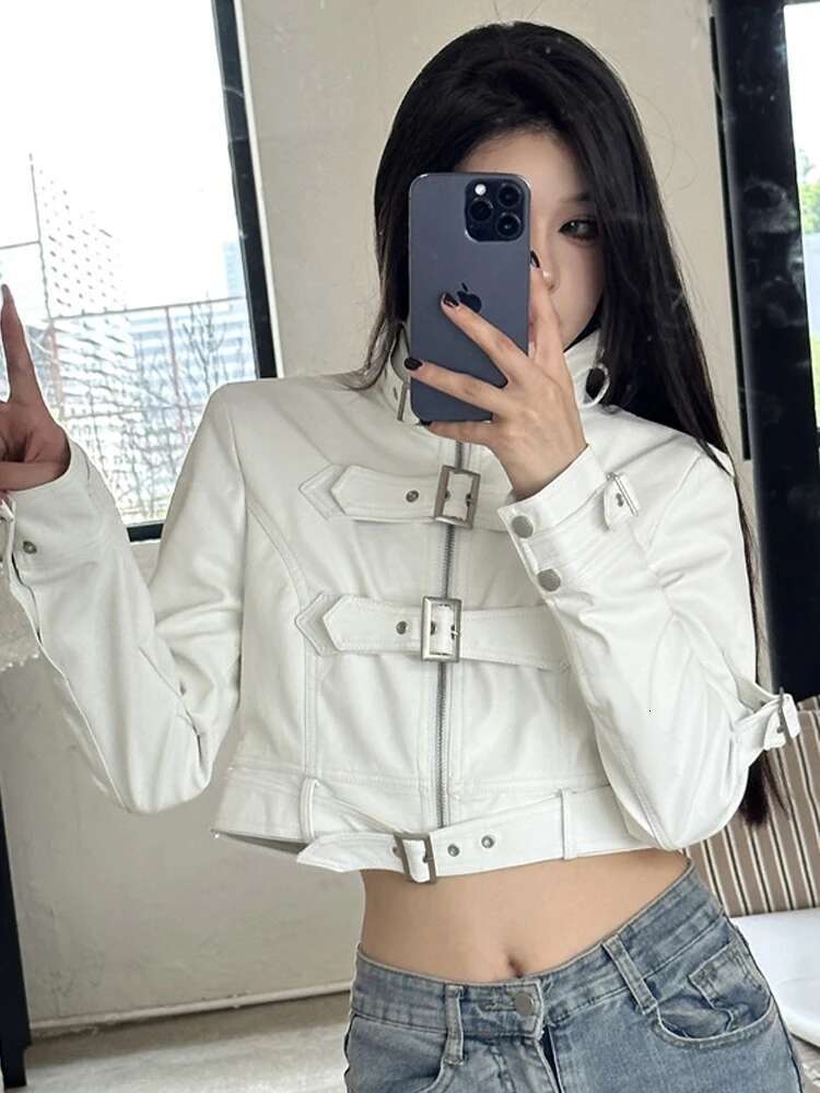 SONNEESD American Style Streetwear Haruku Zipper Full Sleeve PU Coat Vintage Locomotive Design Cowgirl Fashion Short Jacket