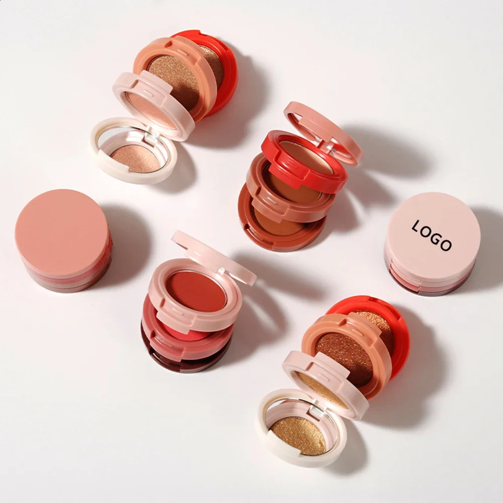 Custom Bulk 3 Layers Highlighter Bronzer Blush Private Label Combination Waterproof Long-lasting Powder Three-dimensional Makeup 250214