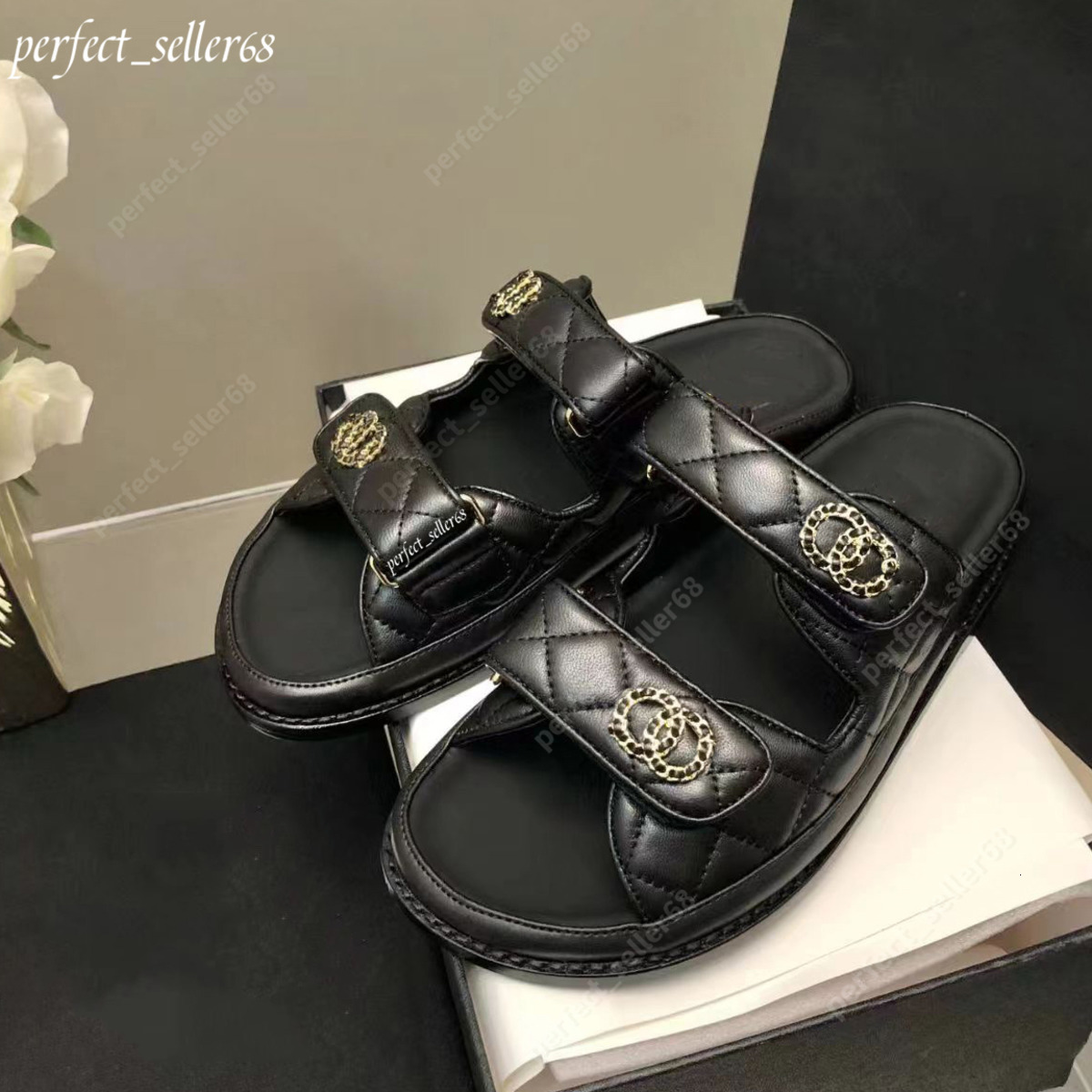 Sandal Slip on without the back strap Women Summer Slide Mule Slide Flat shoes Designer Sandals Buckle Slides Cowhide Quilted Texture Mules Classic
