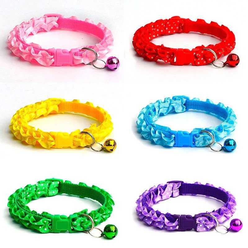 Cute Lace Sweet Pet Collar Necklace Dog Cat Collar With Bell Pendant Adjustable Small Medium Dogs Puppy Supplies Safety BuckleXJ250218