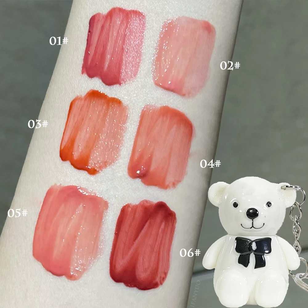 Keychain Lip Glaze Cute Bear Jelly Mirror Liquid Lipstick Waterproof Non-stick Cup Red Pink Lip Gloss Transparent Tinted MakeupW250219