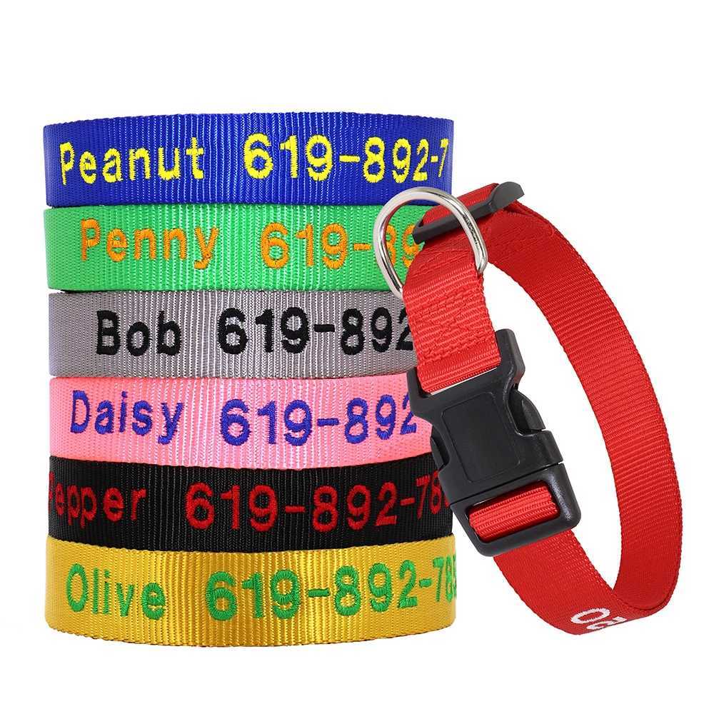 Adjustable Nylon Embroidered Dog Collar Custom ID Name Accessories Pet Collars For Small Medium Large Dogs Pets Supplies PerroXJ250218