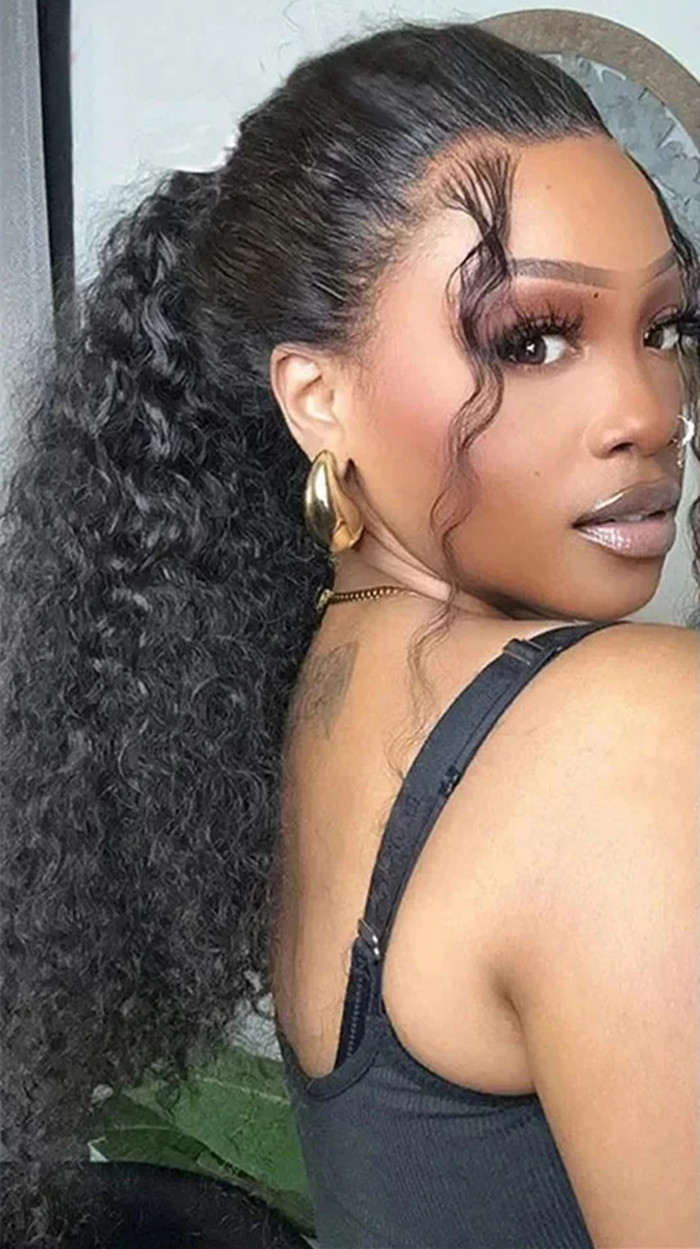 Deep Water Wave Drawstring Ponytail 100% Real Human Hair Extensions Brazilian Natural Hairpiece With Clip Ins Remy Pony Tail 120g 14inch