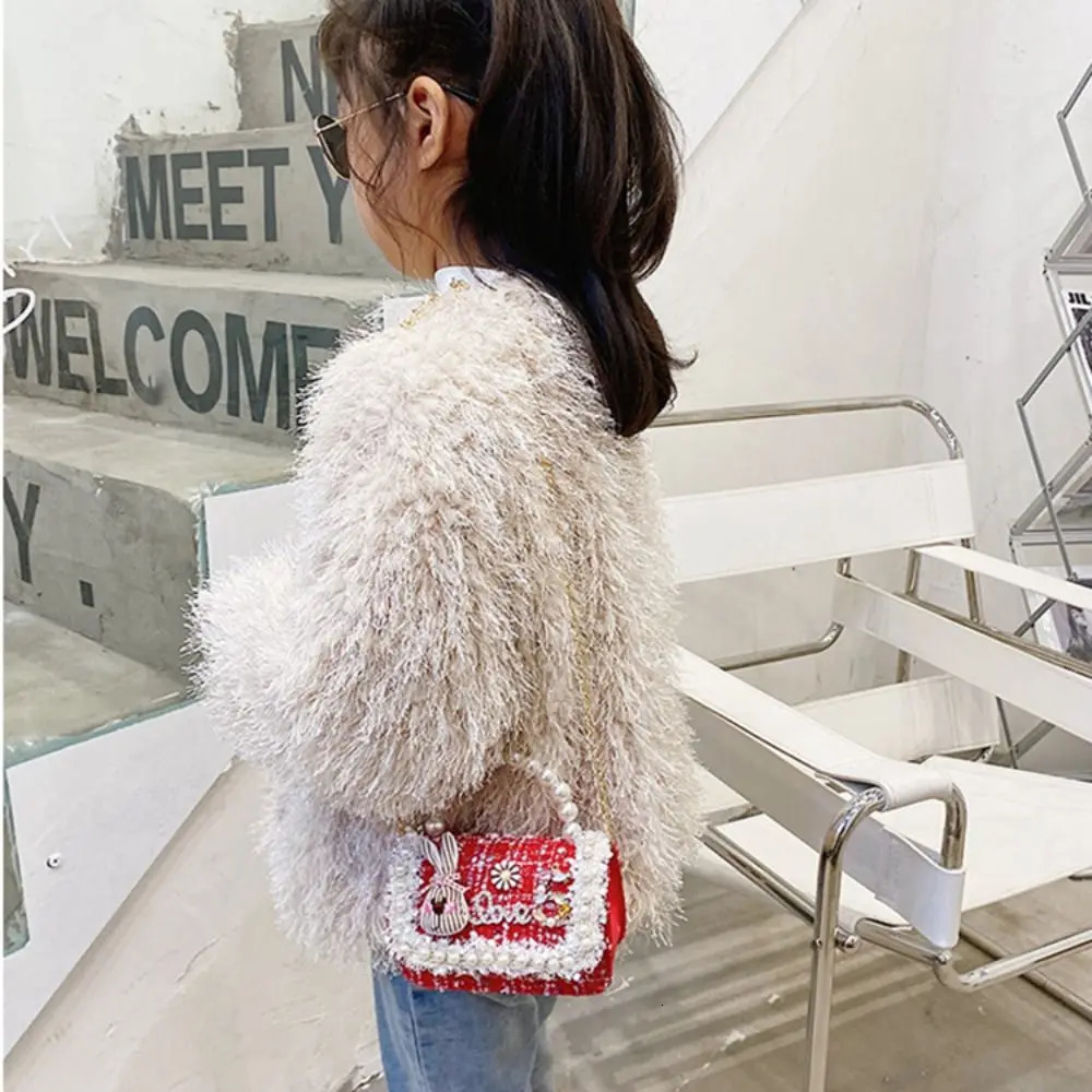 Pearl Handle Mini Chain Crossbody Bag Fashion Square Coin Purse Kids Handbag Clutch Bag Bow-knot Princess Shoulder Bag 250219