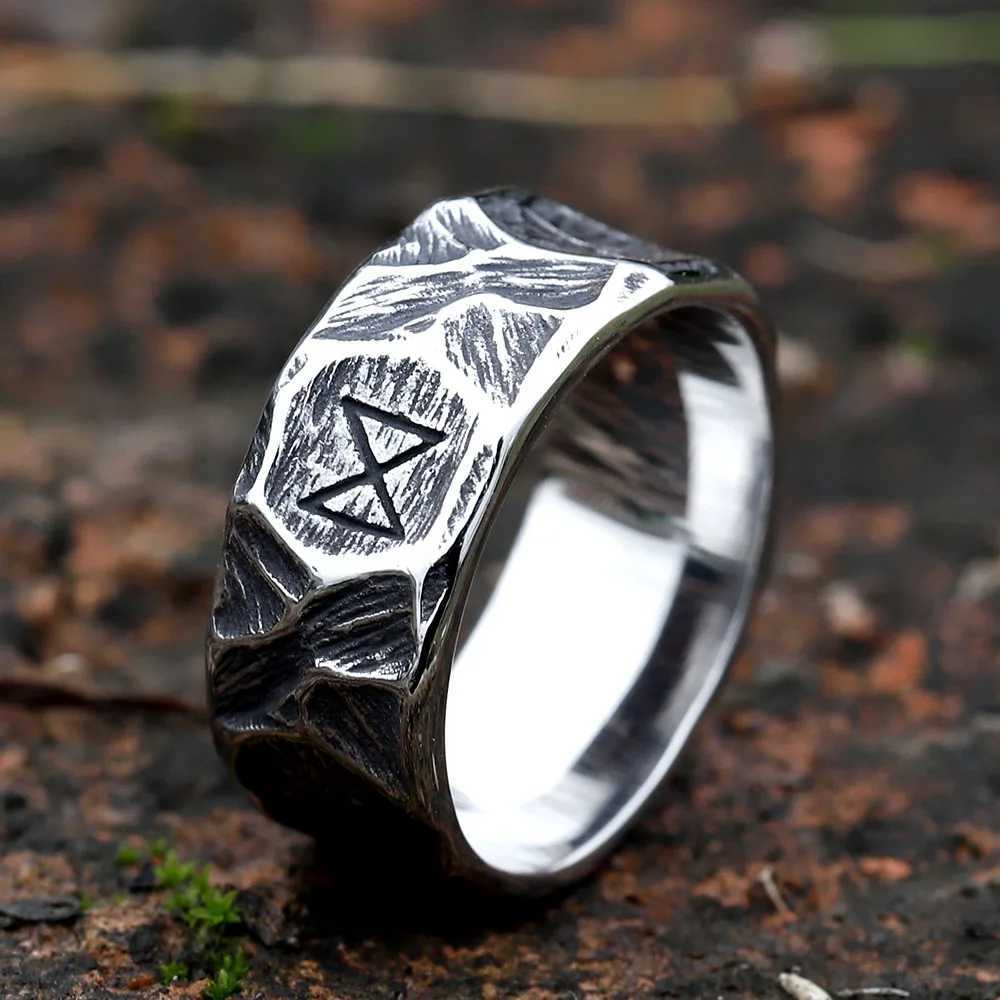 2023 NEW Vintage 316L Stainless Steel Viking rune Ring for Men steel Amulet retro fashion Jewelry FOR GIFT free shippingXJ250219
