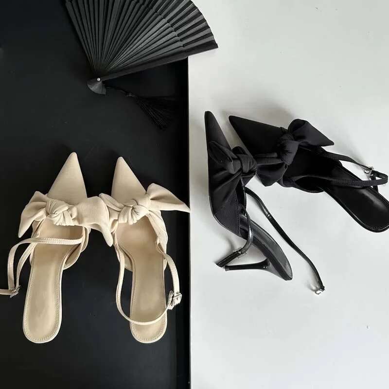 Fashion Butterfly-knot Thin High Heels Women Pumps Elegant Sgbacks Ankle Buckle Strap Party Prom Mules Shoes