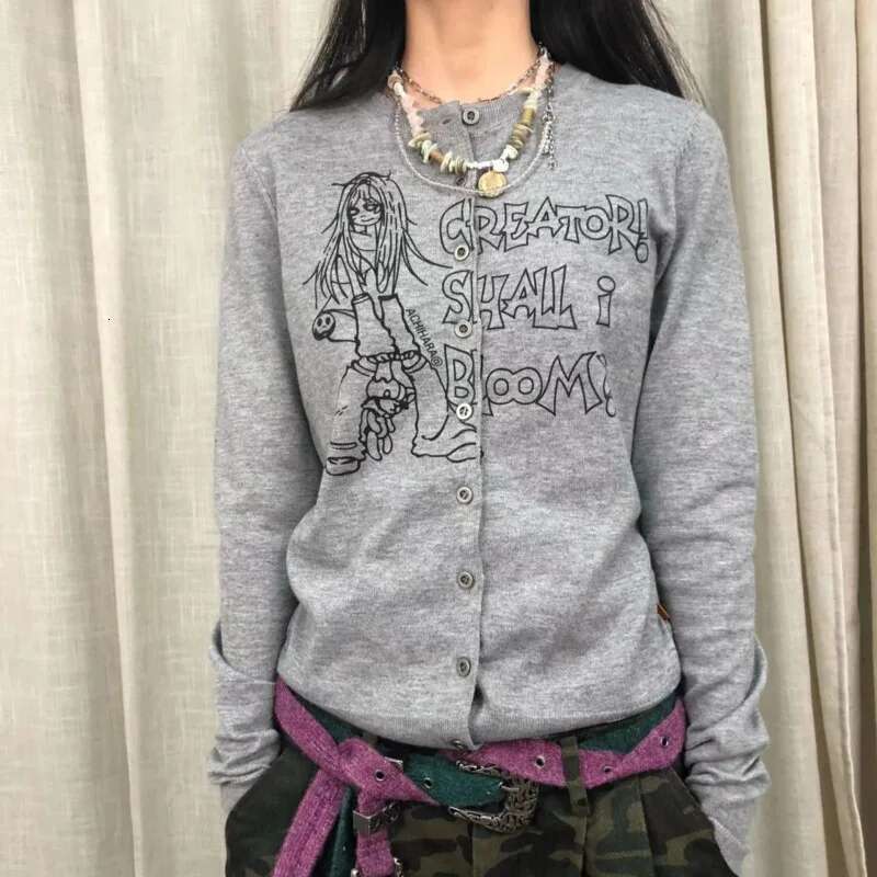 Haruku Long Sleeve Knit Cardigan Hoodie Japanese Style Y2k Gyaru Goth 90s Vintage Design T-shirt Trend Retro 2000s Outerwears