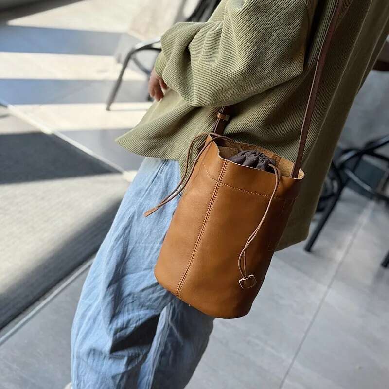 Genuine Leather Women Shoulder Bags Female Small Patchwork Bag 2024 New Drawstring Pockets Money Purse Designer