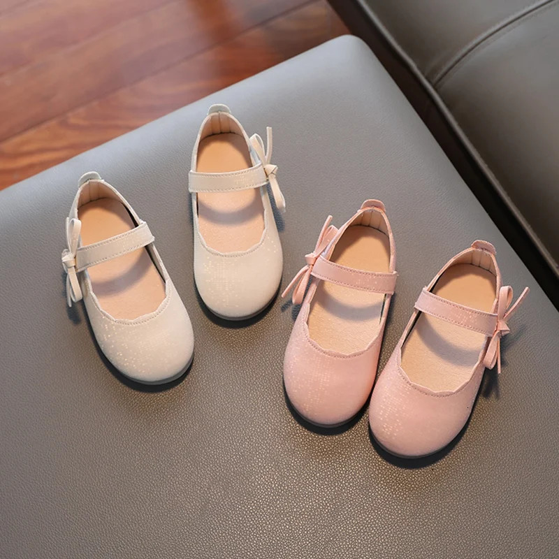 Baby Girls British Style Bowknot Leather Shoes Children Girls Non-Slip Soft Bottom Shoes Flat Shoes 250219