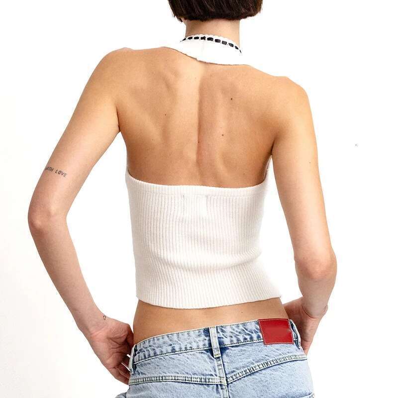 Y2k Women New Chic Vest Halter Hanging Neck Crop Sexy Sleeveless Knitted Fabric Tank Top Style Elegant Club Clothing
