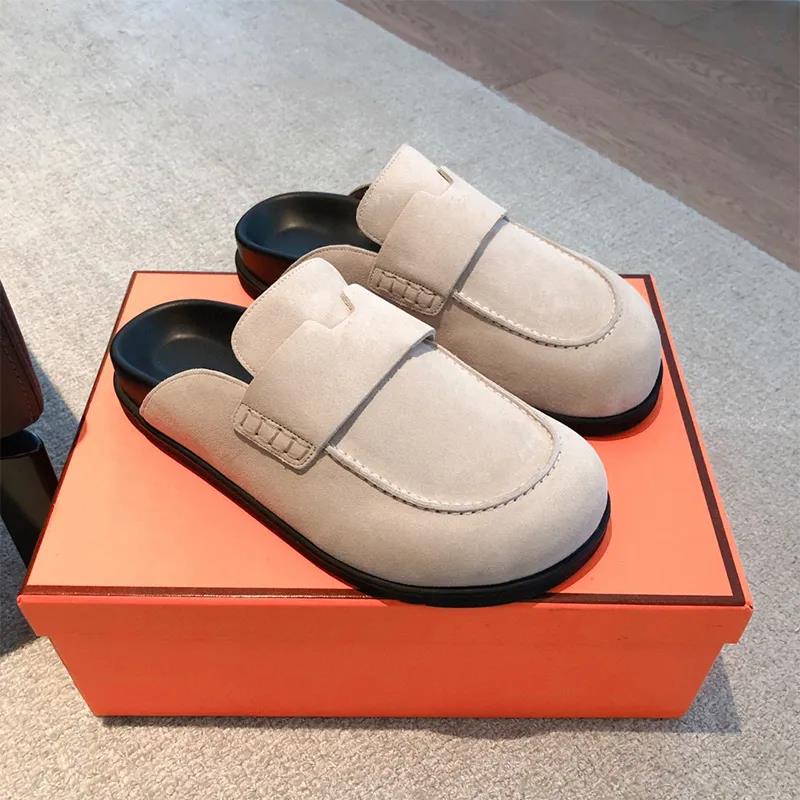 Designer Mule Slippers Suede Loafers for Summer Women Men Suede Leather Sandals Slip On Black Brown Beige Clogs Noir Comfortable Stylish Shoes