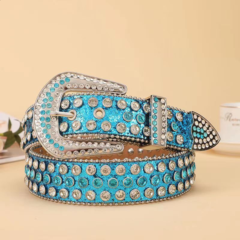 Belt womens rivet alloy water diamond inlaid diamond needle buckle three piece set punk style hip-hop trend241119