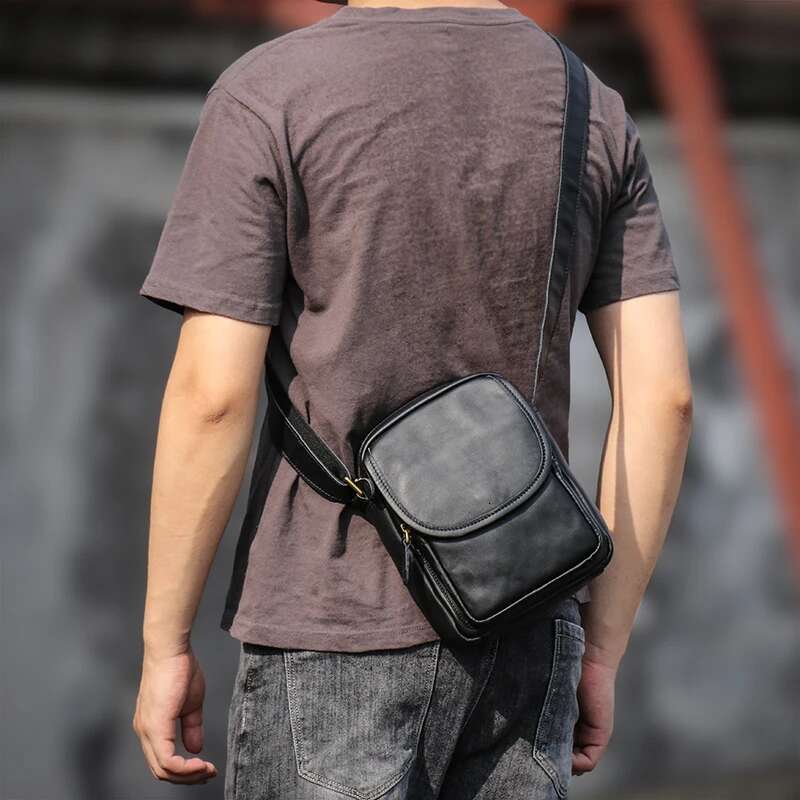 LUOKIR Men's Crossbody Real Leather Shoulder Bag Retro Cowhide Small Sg Bags Casual Personality Satchel For 7.9 Inch Ipad