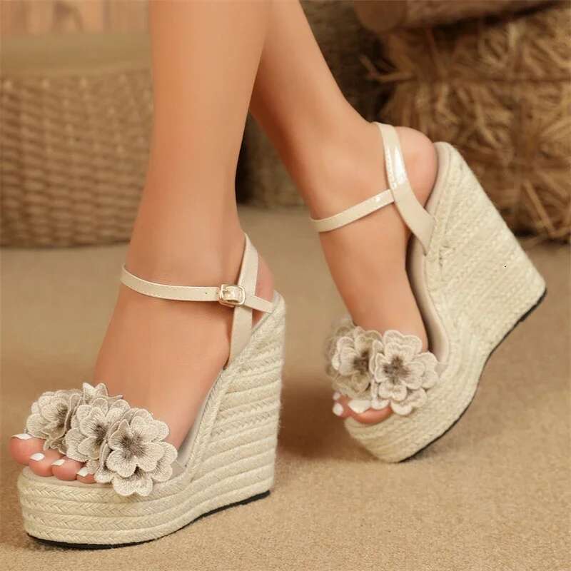 Summer Fashion wers Open Toe Solid Weave Platform Wedges High Heels Women Sandals Buckle Strap Shoes