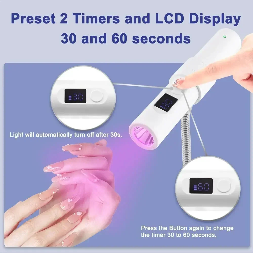 UV Lamp for Nail 2 in 1 Nail Lamp Portable Nail Dryer Stand Hold Handheld UV LED Nail Lamp Mini Nail Drying Light for Home Salon 250214