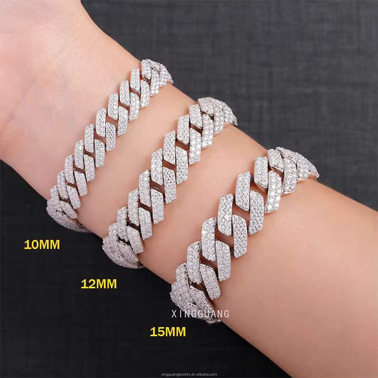 Wholesale Hot Sale 2Row Dia Hip Hop Necklace Bracelet Vvs Moissanite Cuban k Chain Sier Iced Rapper Fashion Jewelry