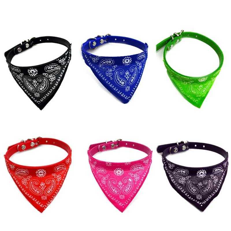 Adjustable cat and dog bandana collar PU pet neck scarf with printed triangle scarfXJ250218
