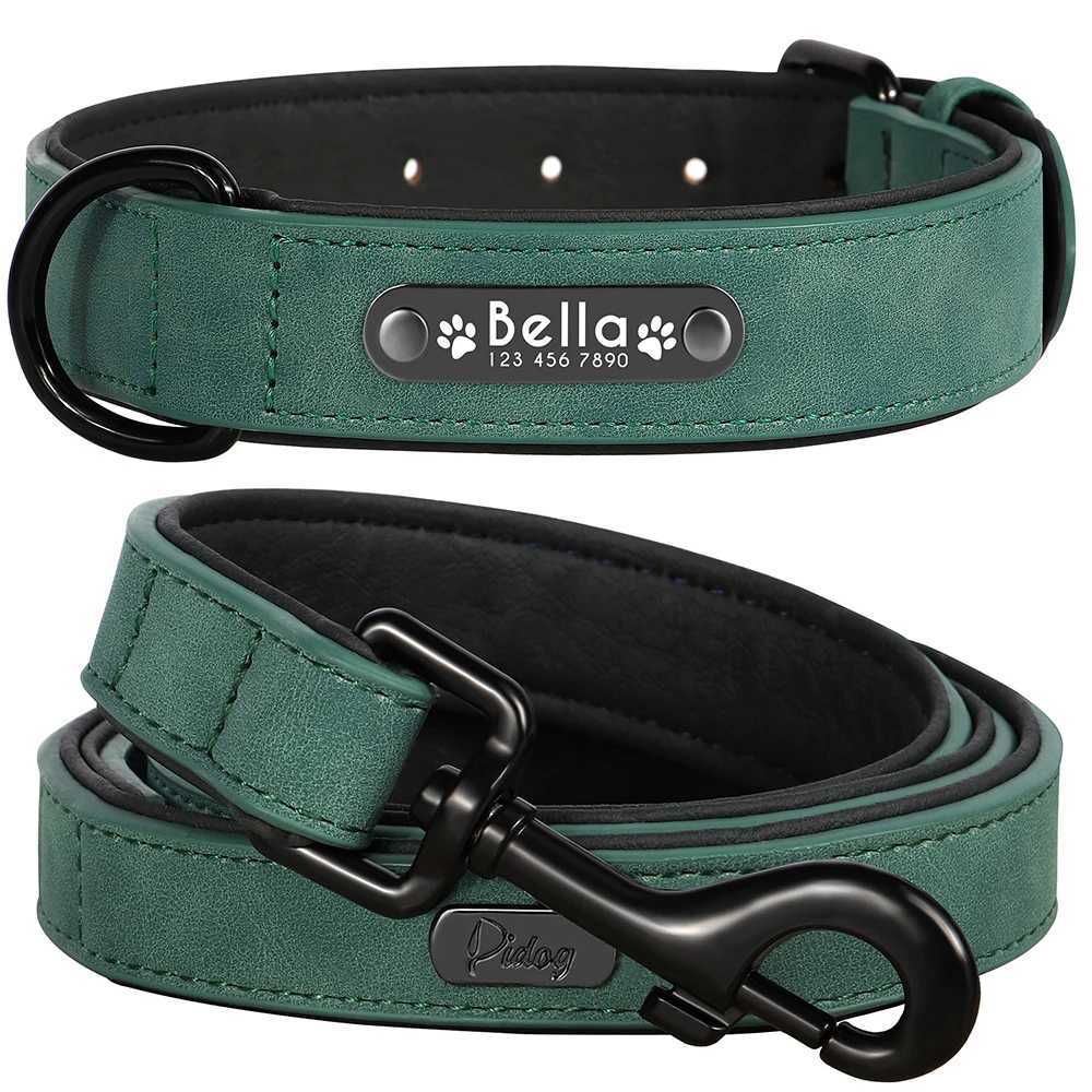 Customized leather dog collar strap personalized pet collar and strap set durable leather collar LED suitable for small medium and large dogs W250219