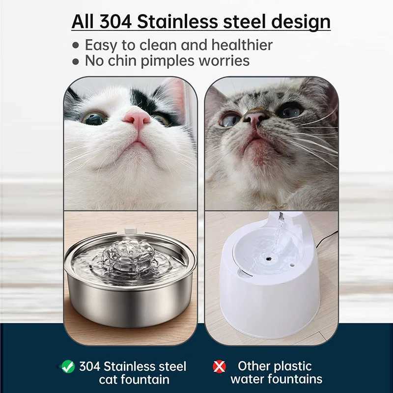 Dog Feeders Stainless Steel Cats Water Fountain Electric Mute Cat Dogs Water Feeder Supplies Sensor Filter Element Pet Dog Automatic Drinker H250218