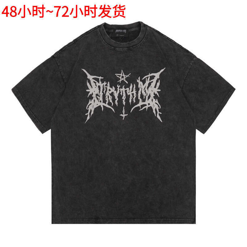 American dark Abi style lightning graffiti font printed short sleeved T-shirt for men and women, washable high street top trend