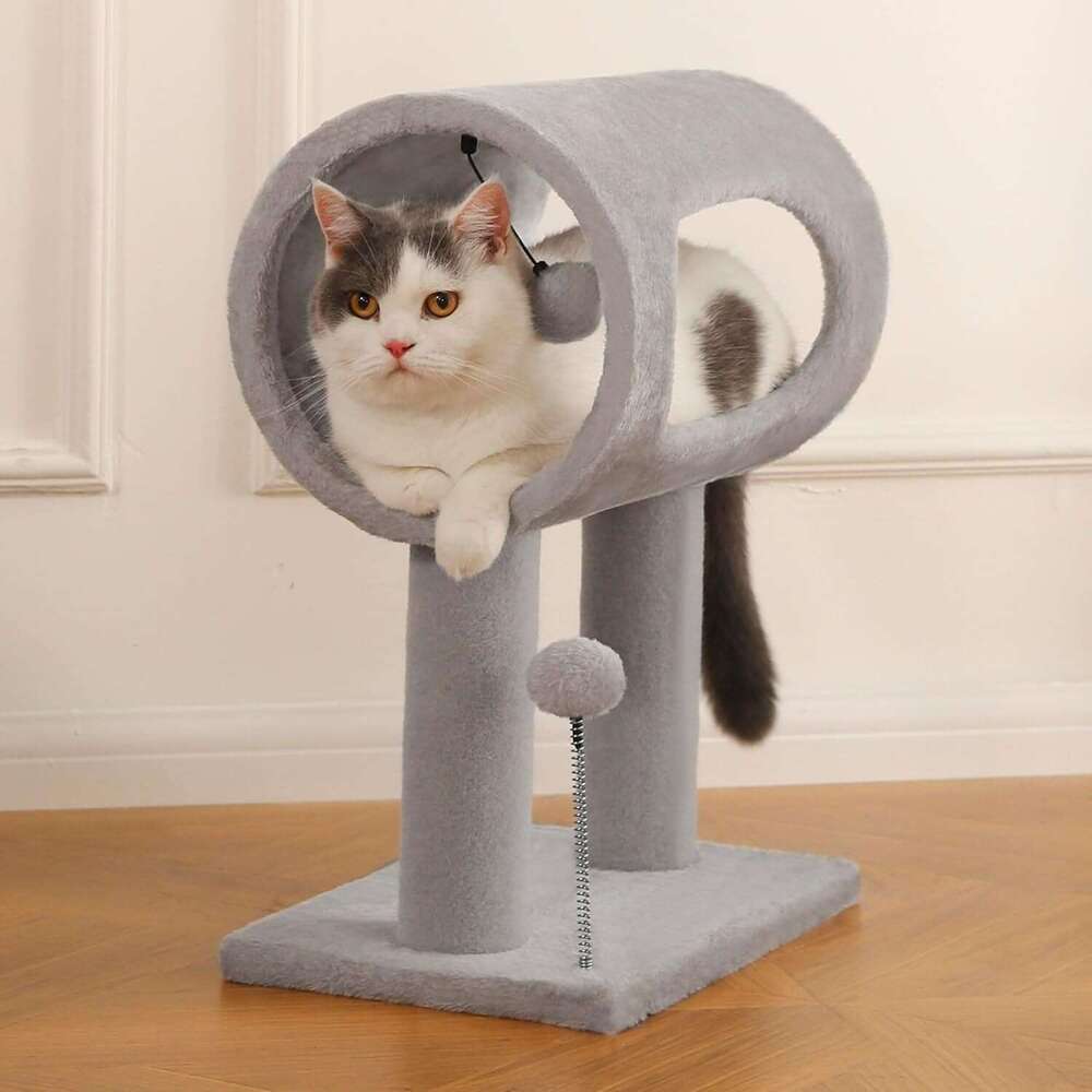 Craft Scratching Post 20.5" Tunnel Bed Carpet Tower Kitten Cat Tree with Hanging Ball for Indoor Cat, Toy, Grey, 3-7days delivery