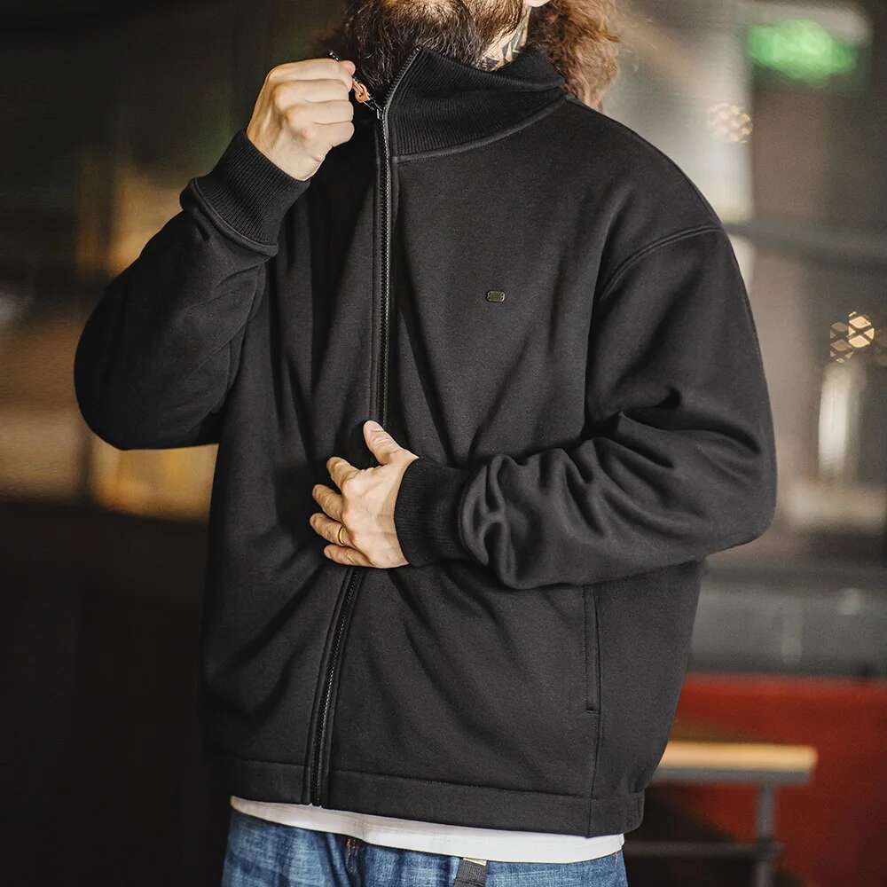 Men's High Neck Warm Polar Fleece Ing Thickened Coat Casual Sports Style Cardigan Sweater Vintage Tennis Jacket