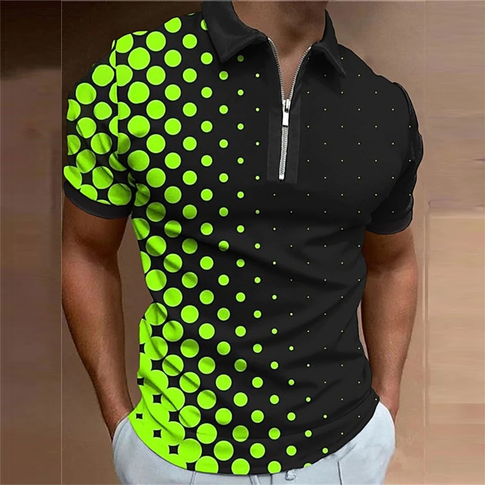Colorful Printed MenS Polo T-Shirt Summer Golf Short Sleeve Zip Polo Shirt Spot Print Tops Fashion Loose Oversized Men Clothing 250218