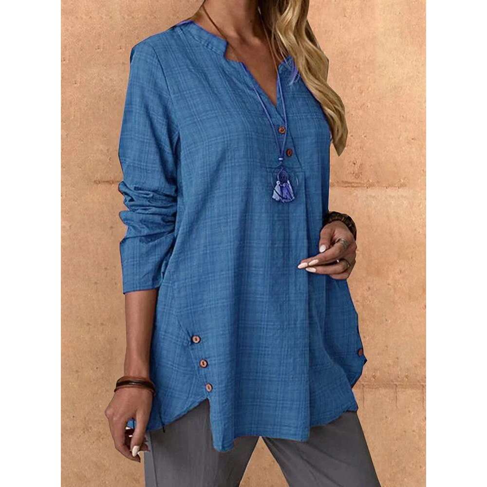 Sporty Chic Fashion Women's Long Sleeve Square Printed Open Collar Shirt Button Vintage Old Tops Best Choice For Summer