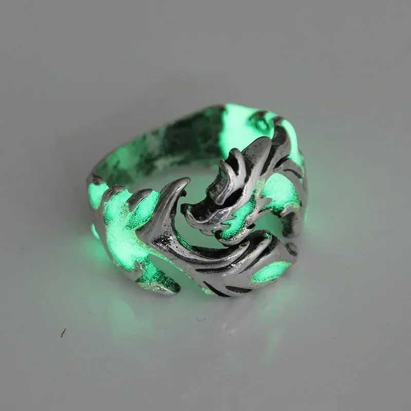 2024 Fashion Luminous Dragon Rings Gothic Adjustable Men Stainless Steel Rings Unique Boys Jewellery Vintage AnillosXJ250219