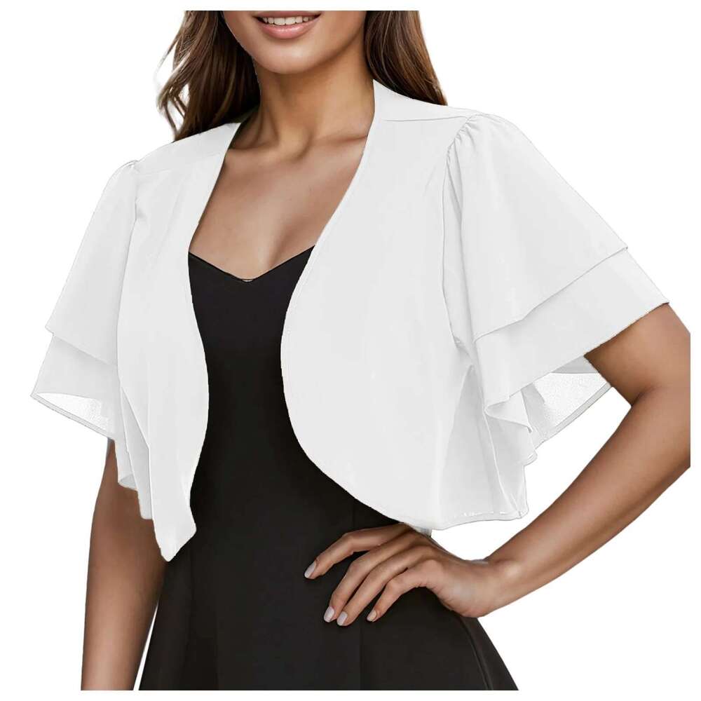 Europe The United States Spring And Summer New Women's Blouse Solid Color Short Sleeve Cardigan Thin Chiffon Shawl W