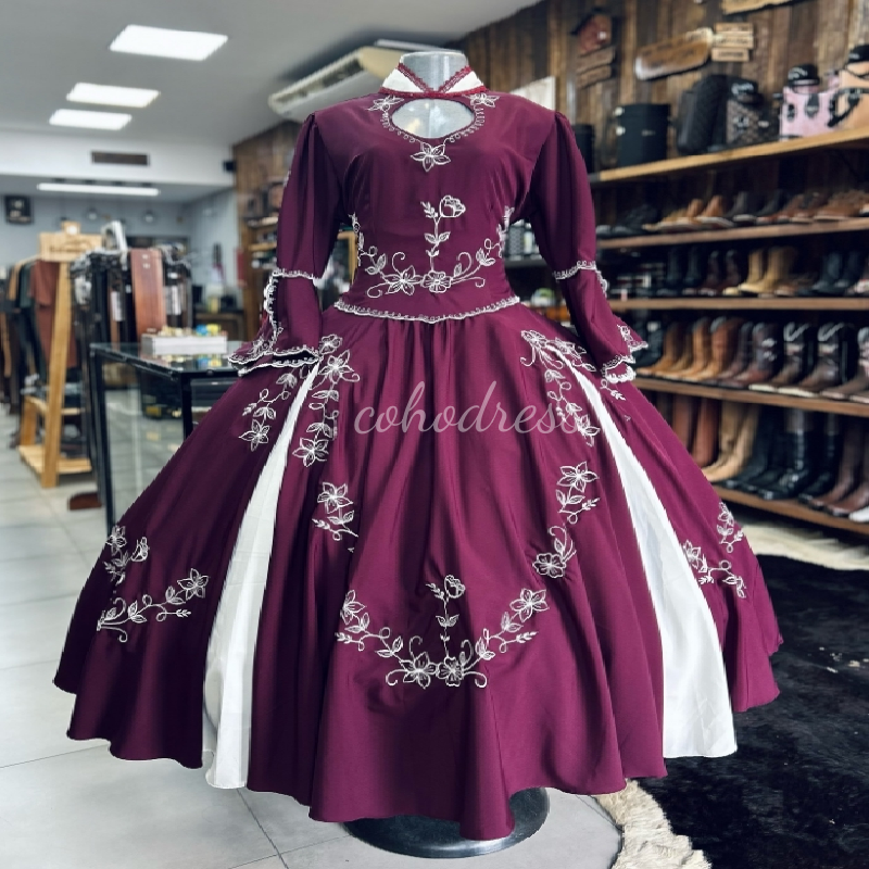 Wine Circassian Evening Dress With Embroidery Celestial Long Sleeve Prom Dress 2025 Folklorico Mexican Formal Dress Celestial Vestio De Fiesta Flamenc