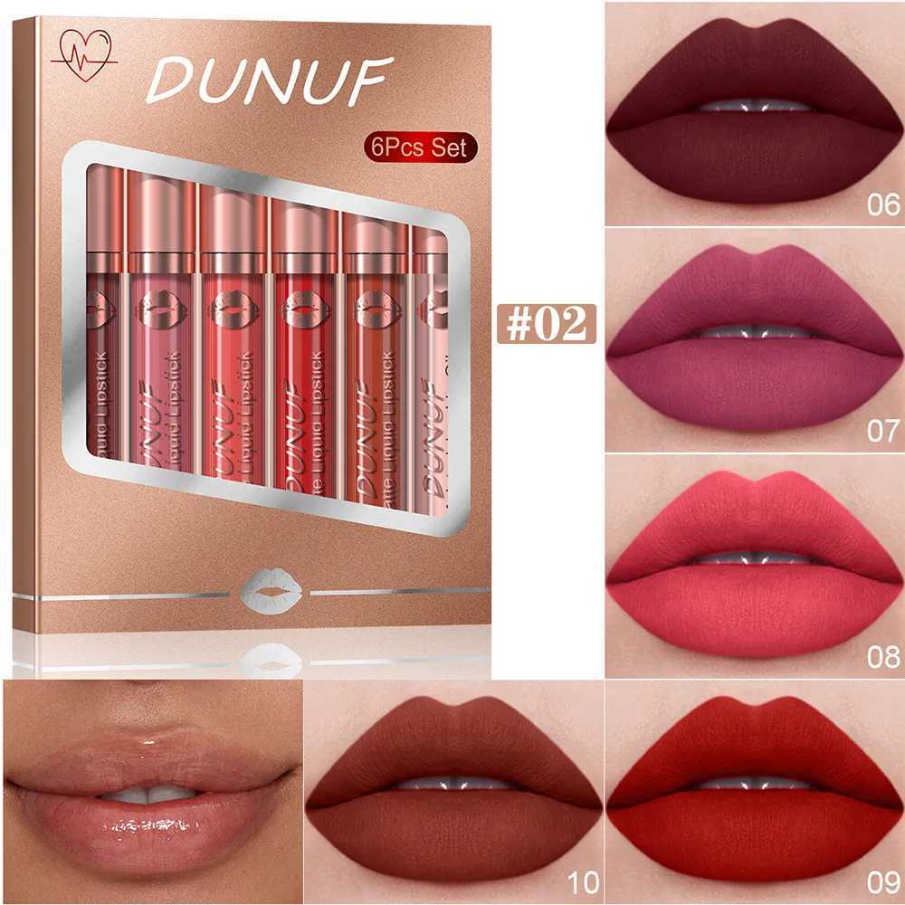 DUNUF 6-piece matte waterproof long gloss lipstick liquid long gloss non stick matte lipstickW250219