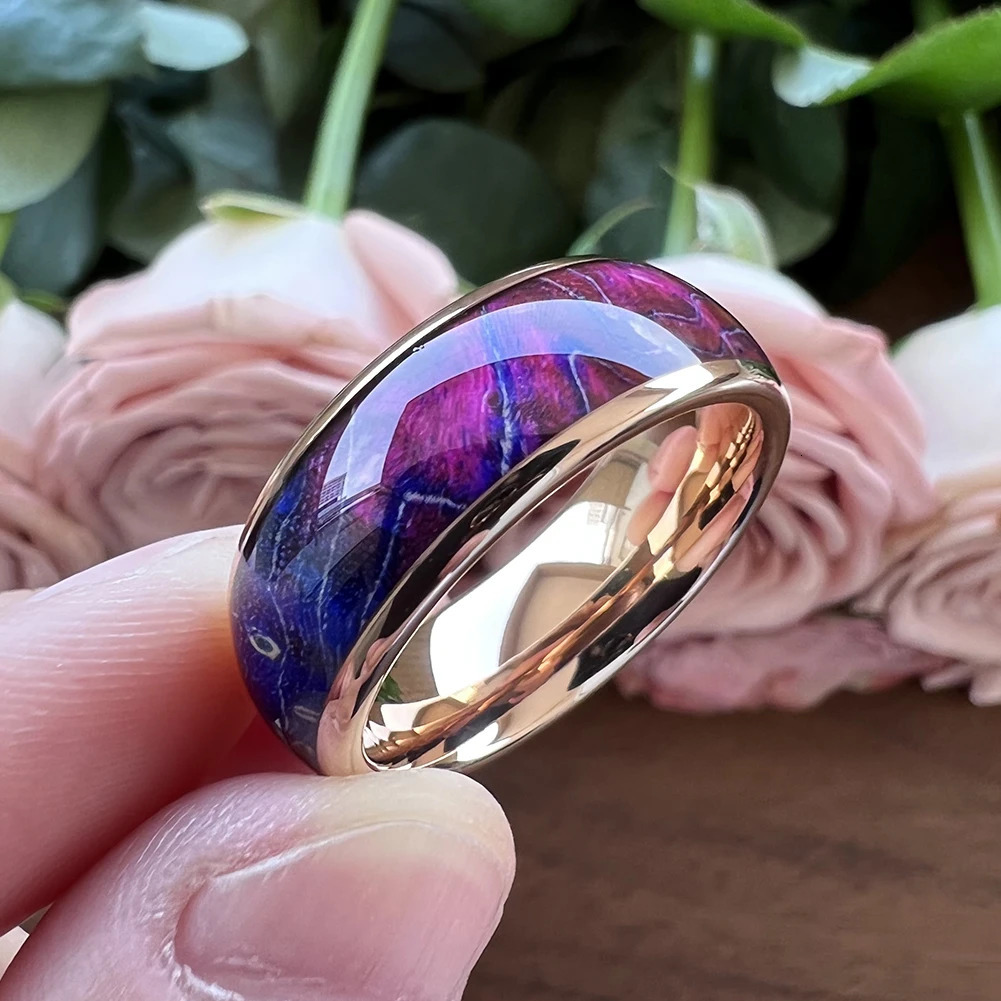 8mm Multicolor Tungsten Ring for Men Women Wedding Band Colorful Dyed Elder Wood Inlay Domed Polished Shiny Comfort Fit 250213