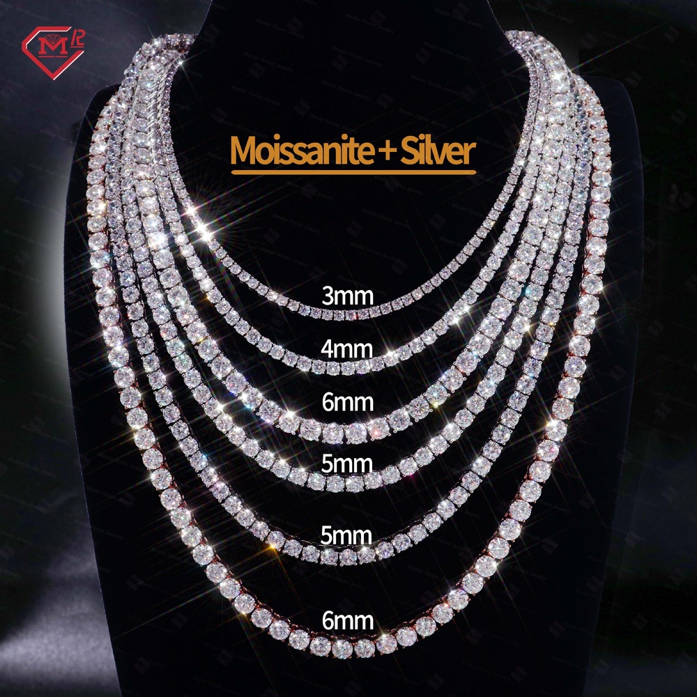 3mm 4mm 5mm 6mm Iced Out Necklace Sliver Ready to Ship Moissanite Tennis Chain