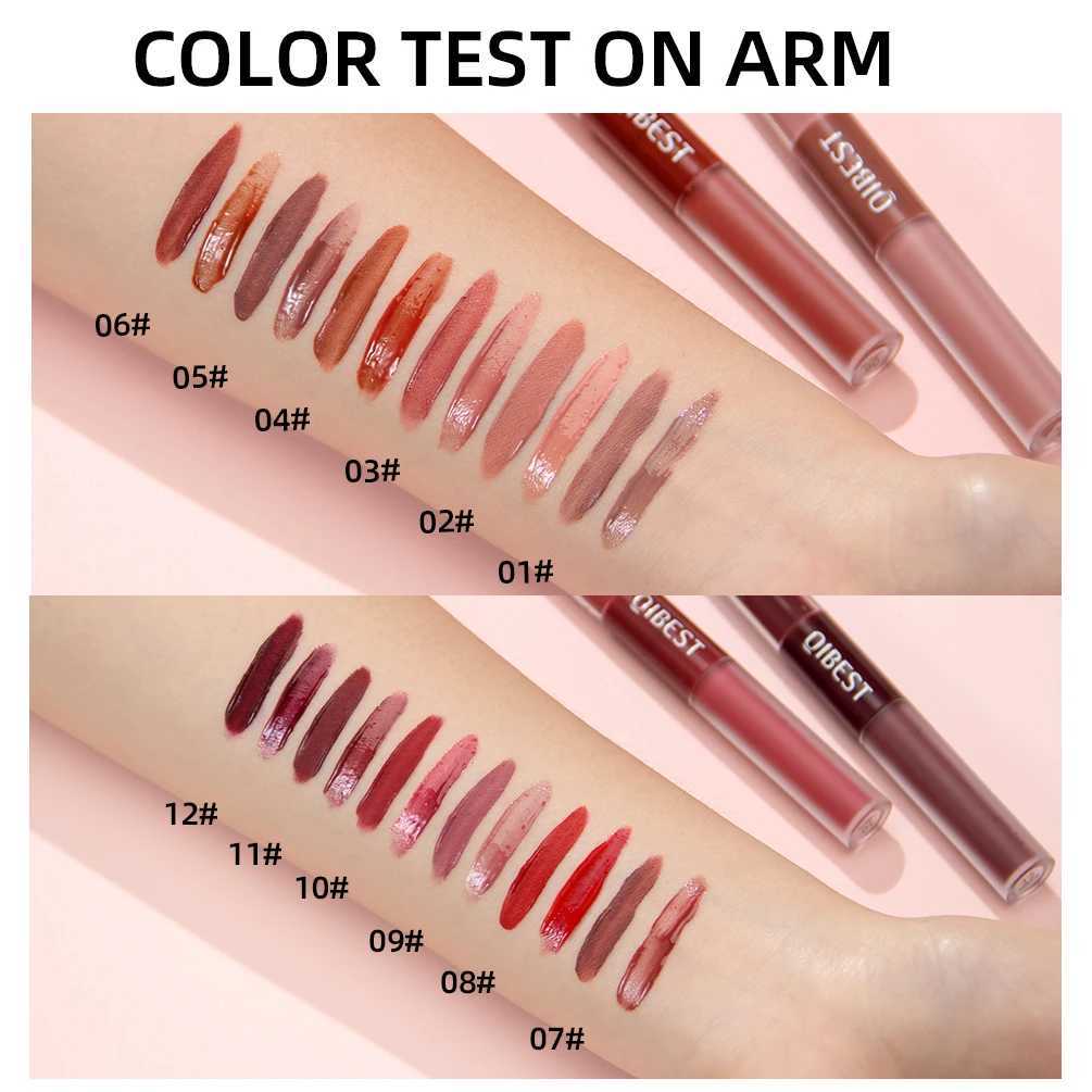 QIBEST 2 In 1 Matte Liquid Lipstick And Mirror Lipgloss Cosmetic Waterproof Lip Glaze Double Head Long-lasting Lip Tint MakeupW250219