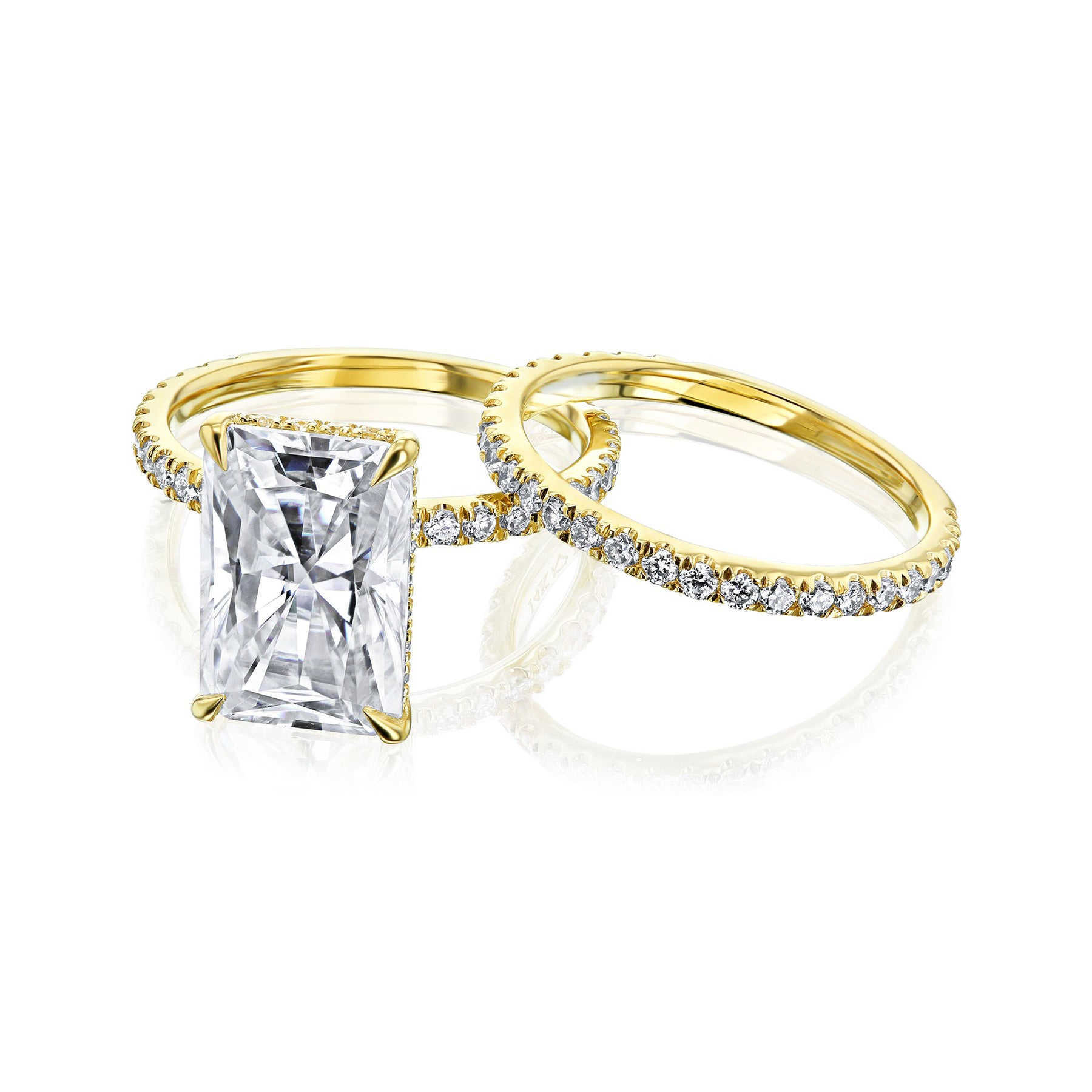 Luster Customized Hidden Halo 9k/10k/14k/18k Gold Moissanite Band 4.5ct Radiant Cut Moissanite Wedding Ring Sets for Women
