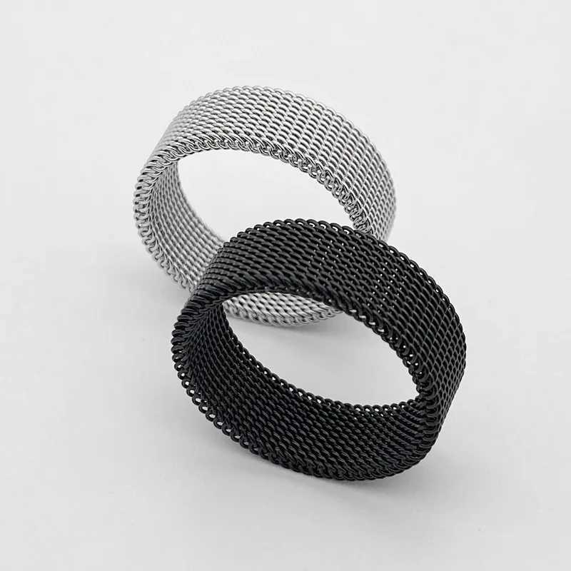 Hot sale width 8MM stainless steel gold black color mesh finger ring fashion jewelry for men and women Size 7-10# drop shippingXJ250219