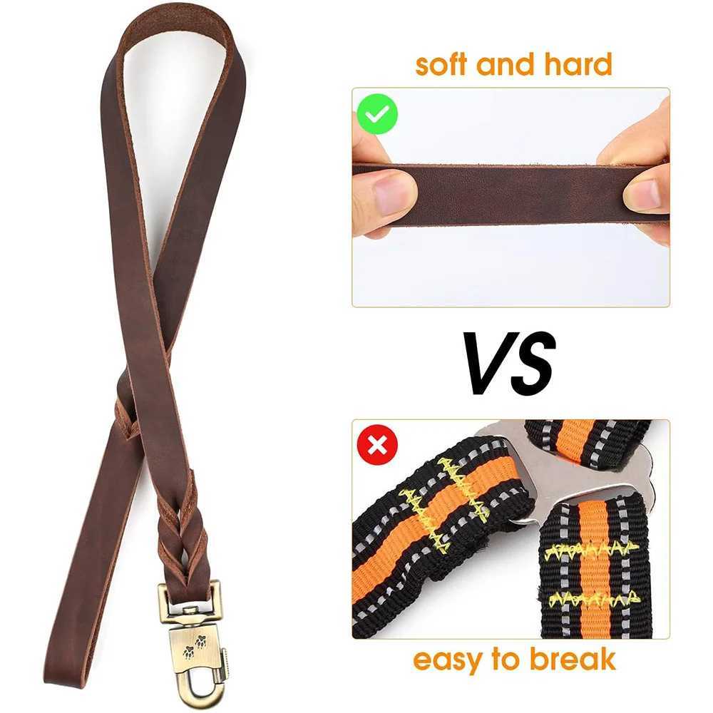Genuine Leather Dog Leash 3/4/5 ft x 1 inch Soft and Strong Leather Leash for Large and Medium Dog Heavy Duty Dog Training LeashXJ250218
